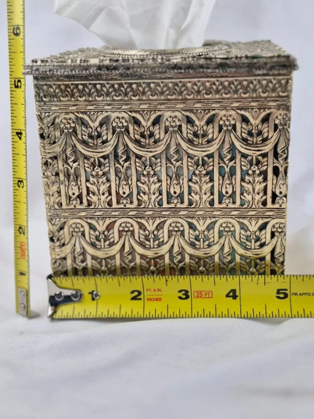 Vintage Hollywood Regency Filigree Vanity Ornate Square Tissue Box Cover